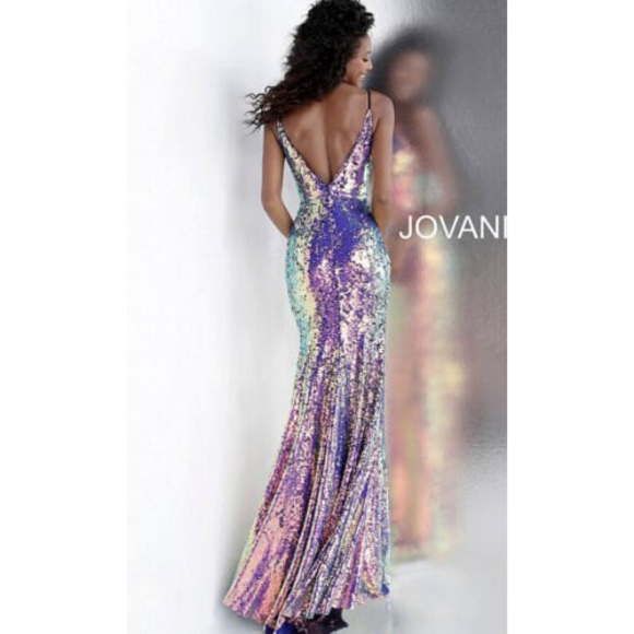 ‼️SOLD‼️Jovani Iridescent Embellished Sequin Fitted V Neck Prom Bridesmaid Dress - Picture 11 of 11